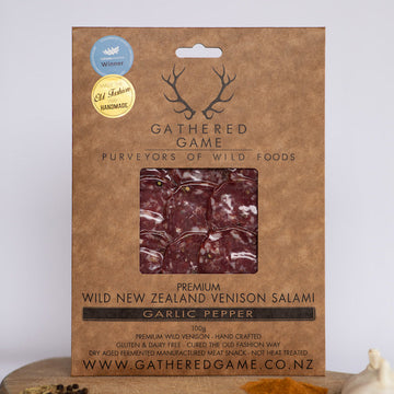 Dry Aged Wild Venison Salami - Garlic pepper 100g Sliced Pack